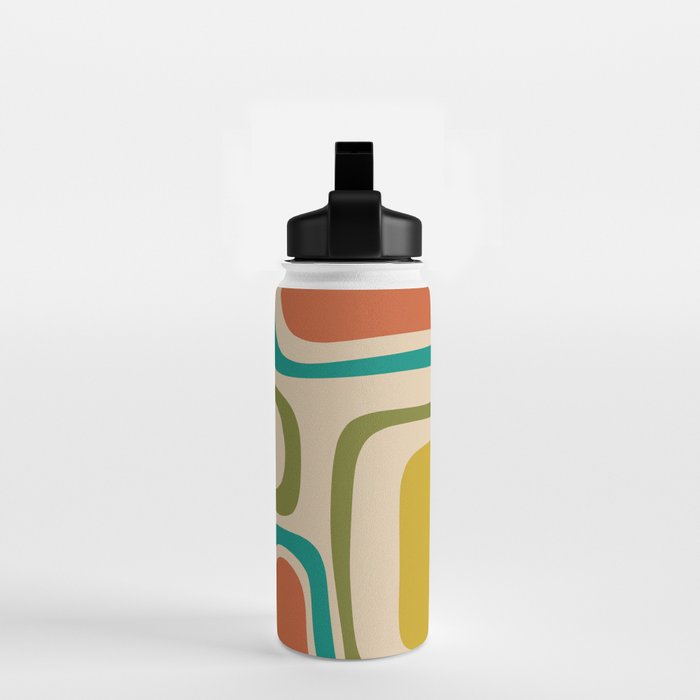 Palm Springs Mid Century Modern Abstract Pattern in Mid Mod Olive, Burnt Orange, Mustard, Teal, and Beige Water Bottle Gallery Image 2
