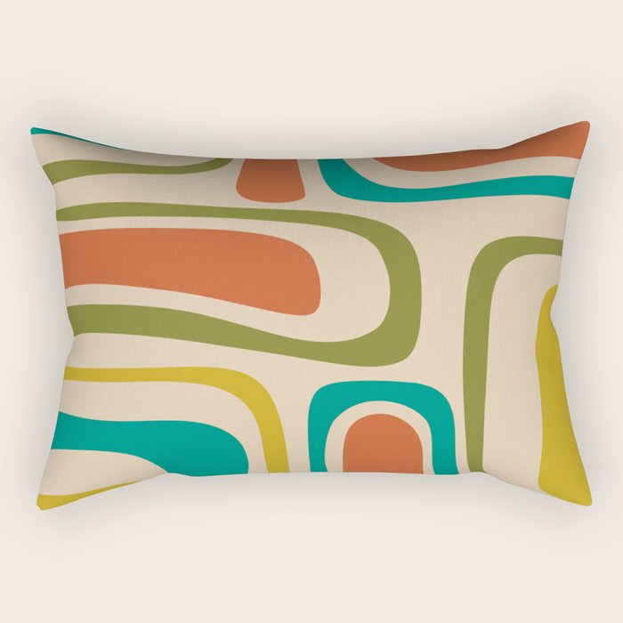 Palm Springs Mid Century Modern Abstract Pattern in Mid Mod Olive, Burnt Orange, Mustard, Teal, and Beige Rectangular Pillow Gallery Image 2