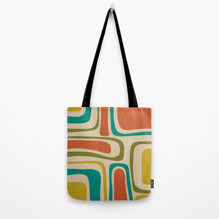 Palm Springs Mid Century Modern Abstract Pattern in Mid Mod Olive, Burnt Orange, Mustard, Teal, and Beige Tote Bag Gallery Image 2