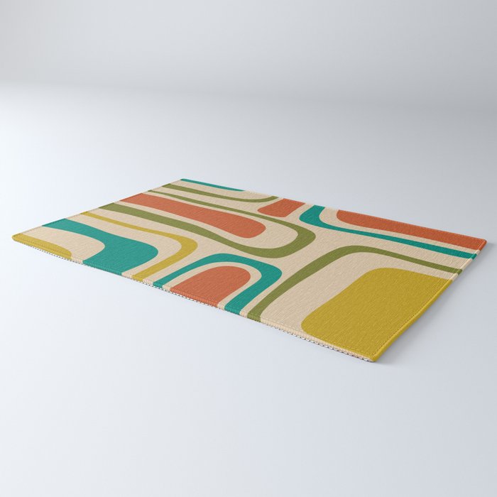 Palm Springs Mid Century Modern Abstract Pattern in Mid Mod Olive, Burnt Orange, Mustard, Teal, and Beige Rug Gallery Image 3