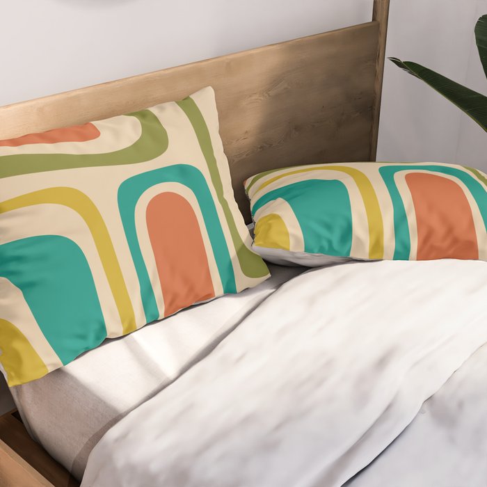 Palm Springs Mid Century Modern Abstract Pattern in Mid Mod Olive, Burnt Orange, Mustard, Teal, and Beige Pillow Sham Gallery Image 2