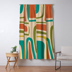 Palm Springs Mid Century Modern Abstract Pattern in Mid Mod Olive, Burnt Orange, Mustard, Teal, and Beige Window Curtain Gallery Image 5