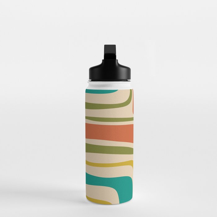 Palm Springs Mid Century Modern Abstract Pattern in Mid Mod Olive, Burnt Orange, Mustard, Teal, and Beige Water Bottle Gallery Image 3
