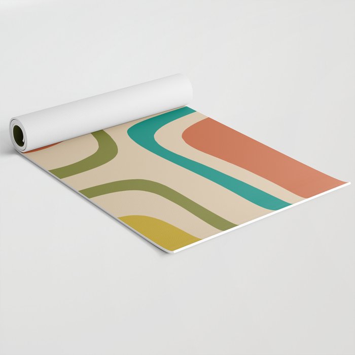 Palm Springs Mid Century Modern Abstract Pattern in Mid Mod Olive, Burnt Orange, Mustard, Teal, and Beige Yoga Mat Gallery Image 2