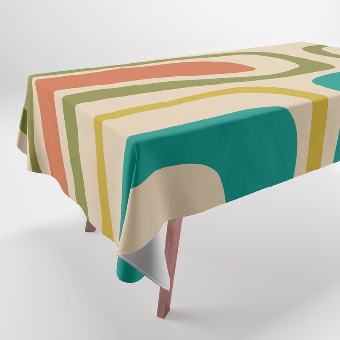 Palm Springs Mid Century Modern Abstract Pattern in Mid Mod Olive, Burnt Orange, Mustard, Teal, and Beige Tablecloth Gallery Image 1