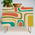 Palm Springs Mid Century Modern Abstract Pattern in Mid Mod Olive, Burnt Orange, Mustard, Teal, and Beige Credenza Gallery Image 1