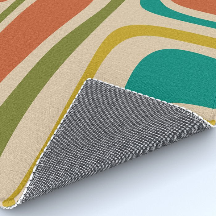Palm Springs Mid Century Modern Abstract Pattern in Mid Mod Olive, Burnt Orange, Mustard, Teal, and Beige Rug Gallery Image 4