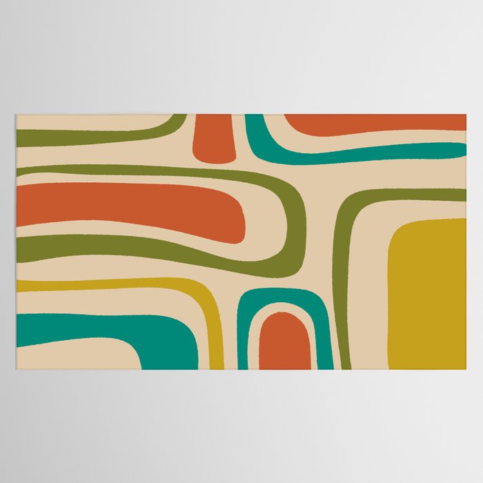 Palm Springs Mid Century Modern Abstract Pattern in Mid Mod Olive, Burnt Orange, Mustard, Teal, and Beige Tablecloth Gallery Image 2