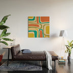 Palm Springs Mid Century Modern Abstract Pattern in Mid Mod Olive, Burnt Orange, Mustard, Teal, and Beige Wood Wall Art Gallery Image 2