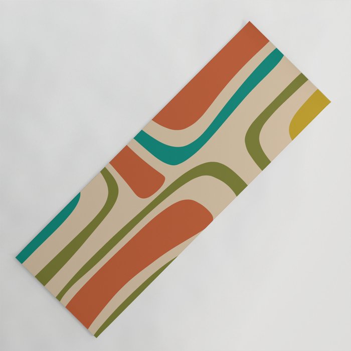 Palm Springs Mid Century Modern Abstract Pattern in Mid Mod Olive, Burnt Orange, Mustard, Teal, and Beige Yoga Mat Gallery Image 1