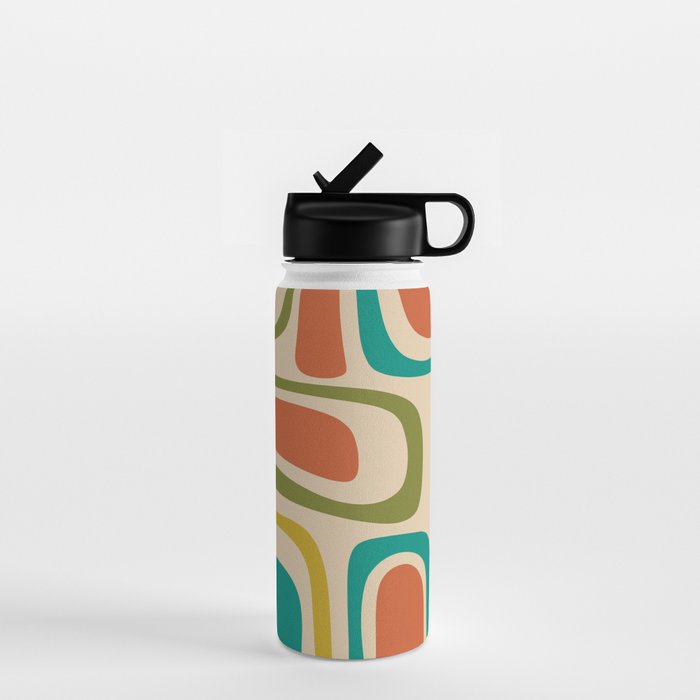 Palm Springs Mid Century Modern Abstract Pattern in Mid Mod Olive, Burnt Orange, Mustard, Teal, and Beige Water Bottle Gallery Image 1