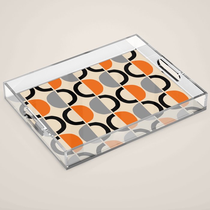 Mid Century Decor 548 Beige Black Gray and Orange Acrylic Tray Gallery Image 1