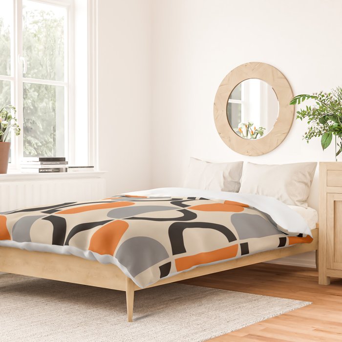 Mid Century Decor 548 Beige Black Gray and Orange Duvet Cover Gallery Image 2