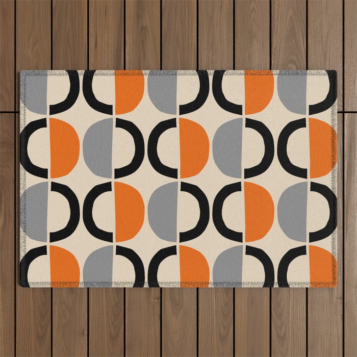 Mid Century Decor 548 Beige Black Gray and Orange Outdoor Rug Gallery Image 1