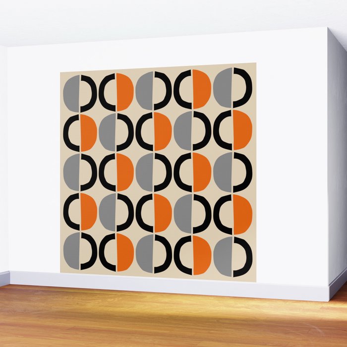Mid Century Decor 548 Beige Black Gray and Orange Wall Mural Gallery Image 2