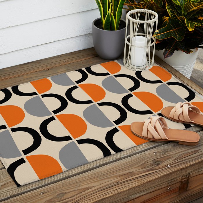 Mid Century Decor 548 Beige Black Gray and Orange Outdoor Rug Gallery Image 2