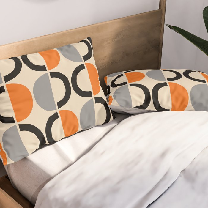 Mid Century Decor 548 Beige Black Gray and Orange Pillow Sham Gallery Image 2