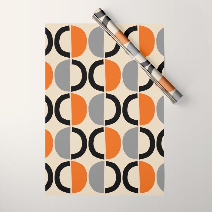 Mid Century Decor 548 Beige Black Gray and Orange Wrapping Paper Gallery Image 1