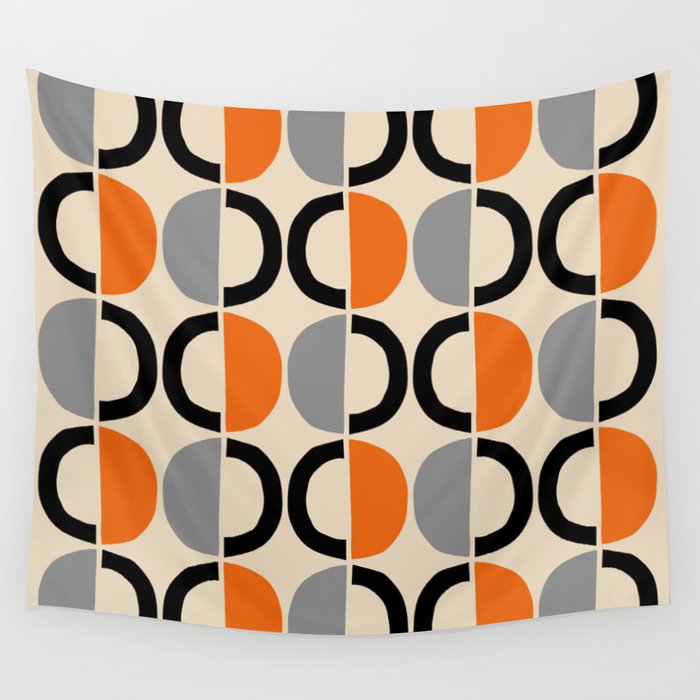 Mid Century Decor 548 Beige Black Gray and Orange Wall Tapestry Gallery Image 4