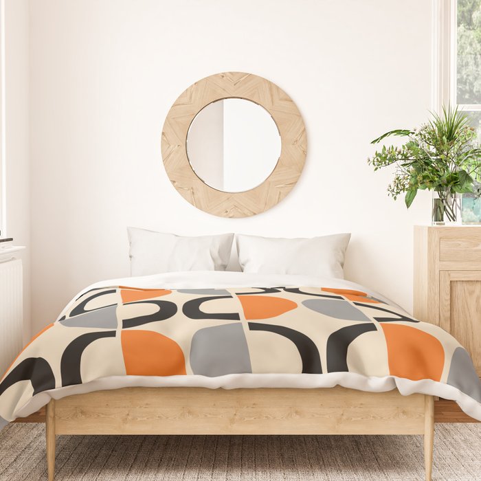 Mid Century Decor 548 Beige Black Gray and Orange Duvet Cover Gallery Image 3