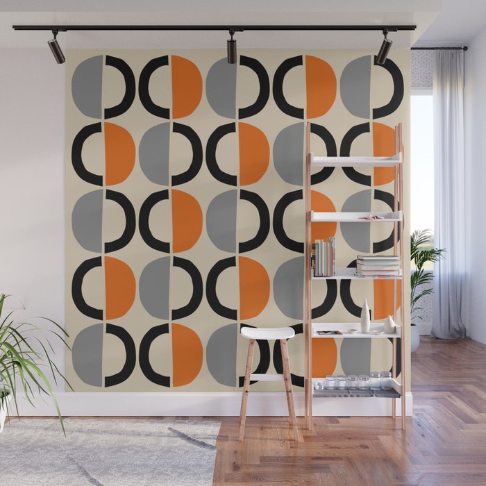 Mid Century Decor 548 Beige Black Gray and Orange Wall Mural Gallery Image 1