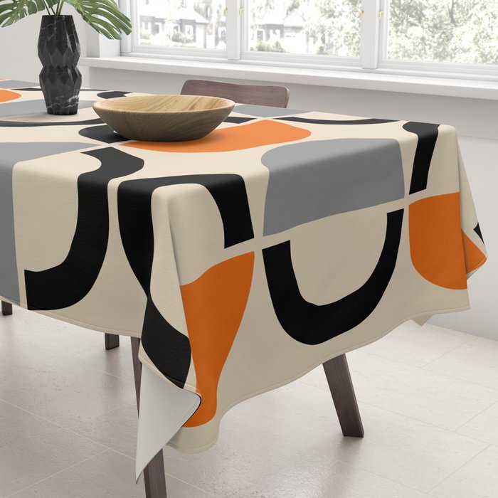 Mid Century Decor 548 Beige Black Gray and Orange Tablecloth Gallery Image 3