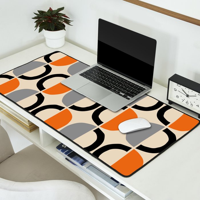 Mid Century Decor 548 Beige Black Gray and Orange Desk Mat Gallery Image 2