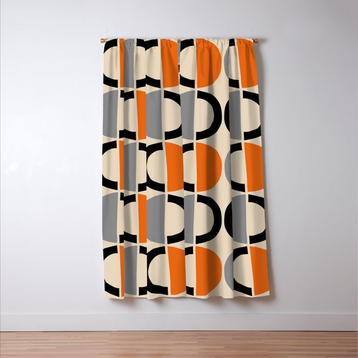 Mid Century Decor 548 Beige Black Gray and Orange Window Curtain Gallery Image 3