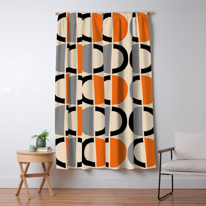 Mid Century Decor 548 Beige Black Gray and Orange Window Curtain Gallery Image 5