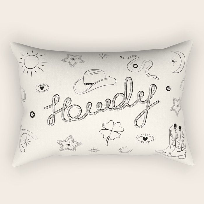 Howdy. Black and White Good Luck Charms Rectangular Pillow Gallery Image 2