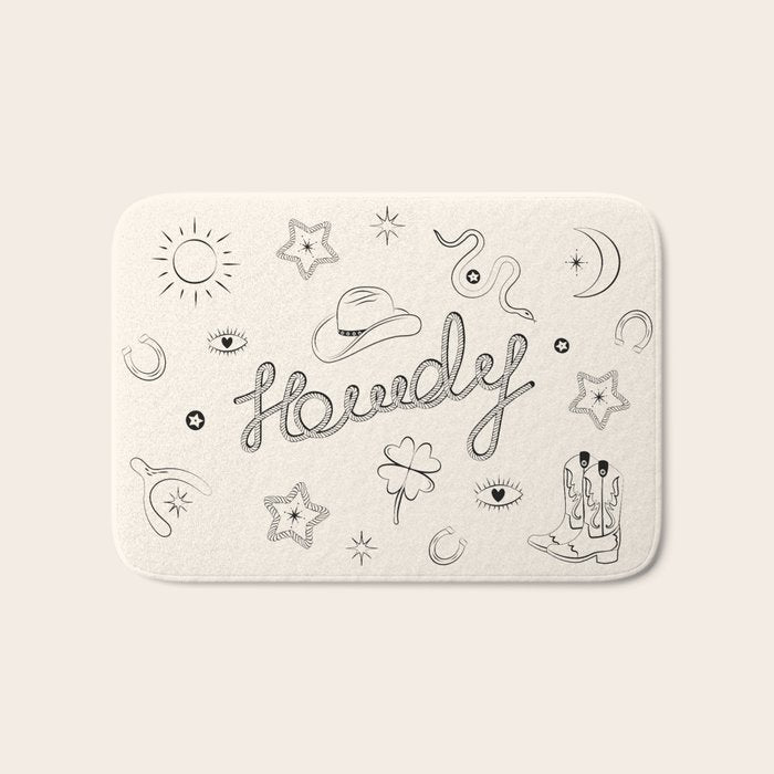 Howdy. Black and White Good Luck Charms Bath Mat Gallery Image 1