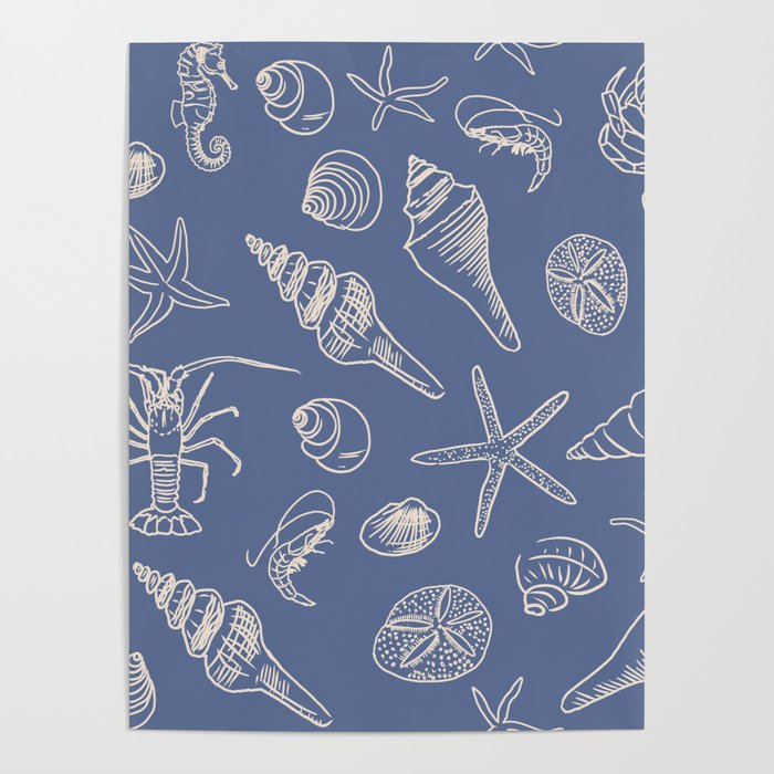 Seahorse Ocean Nautical Coastal Serenity Blue  Poster Gallery Image 4