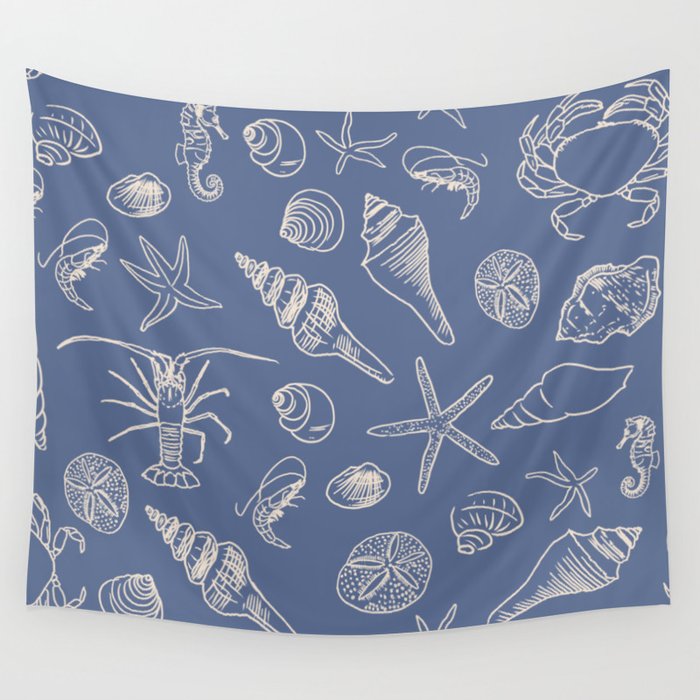 Seahorse Ocean Nautical Coastal Serenity Blue  Wall Tapestry Gallery Image 1