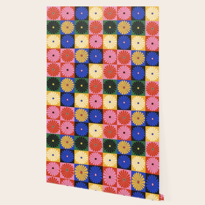 Retro Flowers Check Pattern XV Wallpaper Gallery Image 2