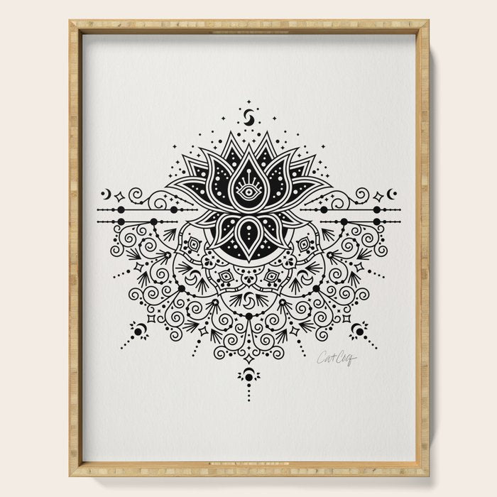 Lotus Blossom Mandala - Black Palette Serving Tray Gallery Image 1
