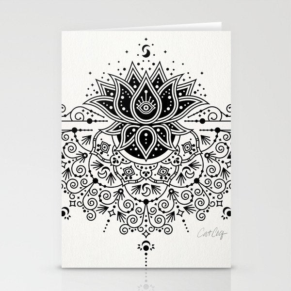 Lotus Blossom Mandala - Black Palette Stationery Card Gallery Image 1