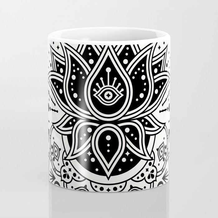 Lotus Blossom Mandala - Black Palette Coffee Mug Gallery Image 4