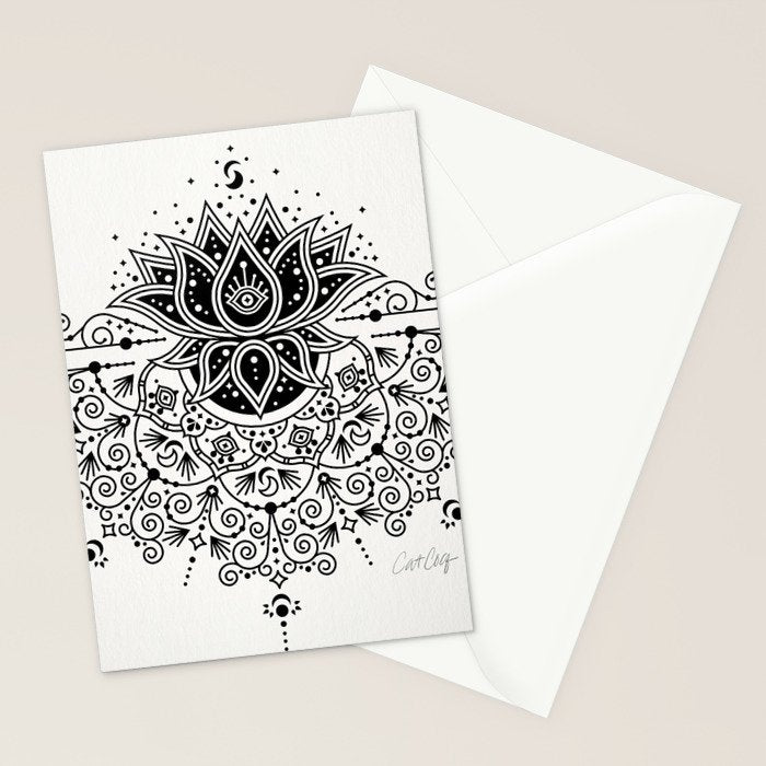 Lotus Blossom Mandala - Black Palette Stationery Card Gallery Image 2