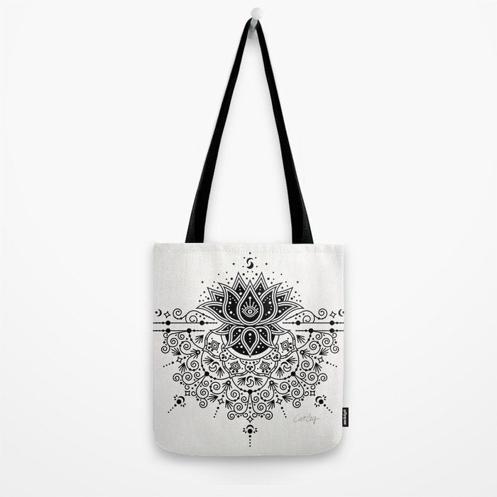 Lotus Blossom Mandala - Black Palette Tote Bag Gallery Image 2
