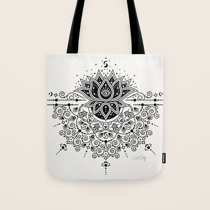 Lotus Blossom Mandala - Black Palette Tote Bag Gallery Image 1