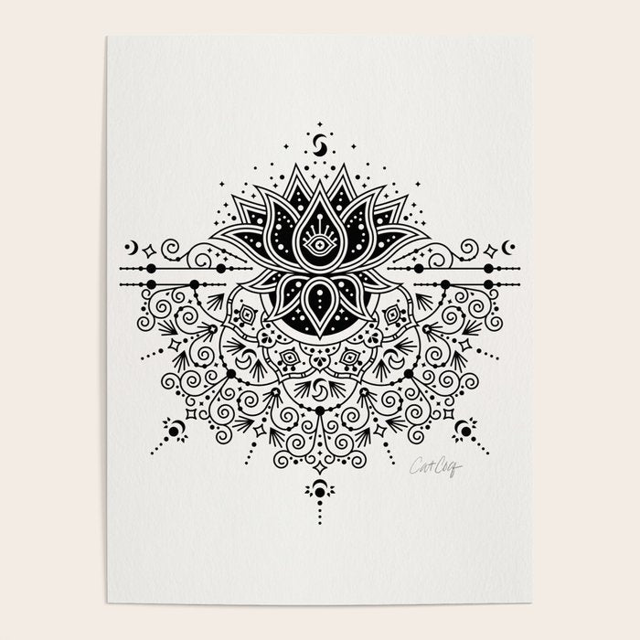 Lotus Blossom Mandala - Black Palette Poster Gallery Image 1