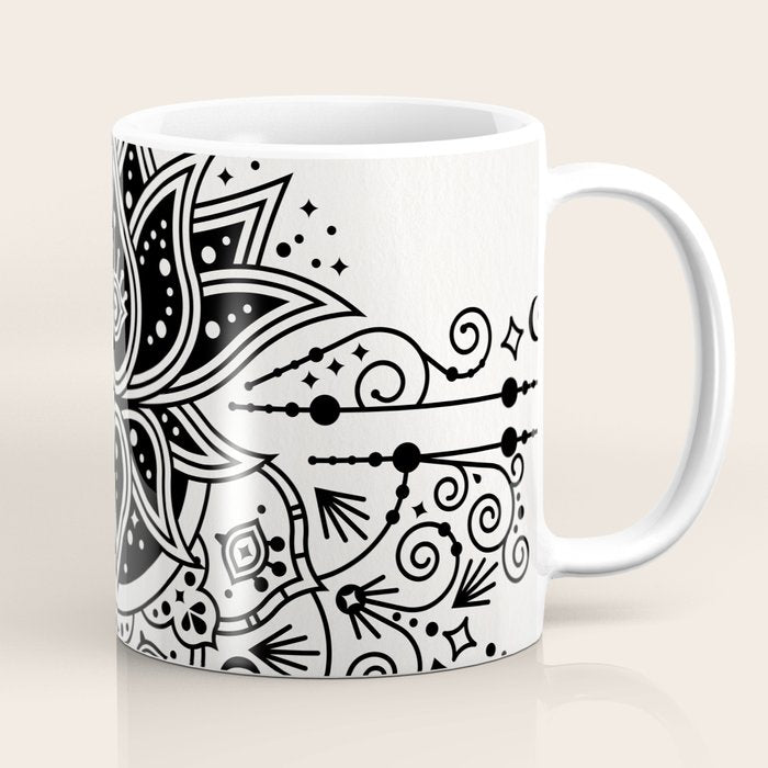 Lotus Blossom Mandala - Black Palette Coffee Mug Gallery Image 1