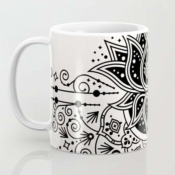 Lotus Blossom Mandala - Black Palette Coffee Mug Gallery Image 3