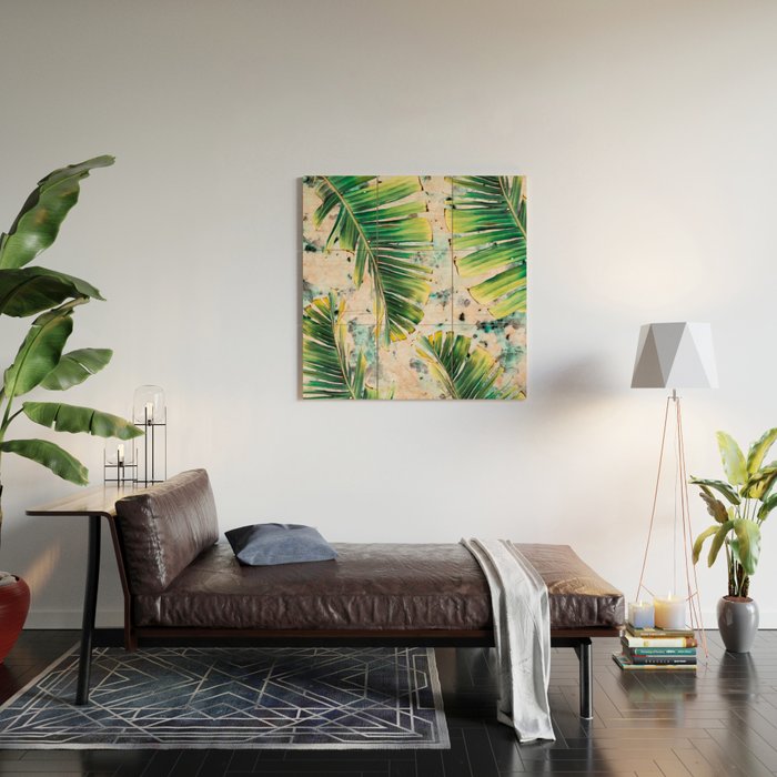 Palm leaf on marble 01 Wood Wall Art Gallery Image 2