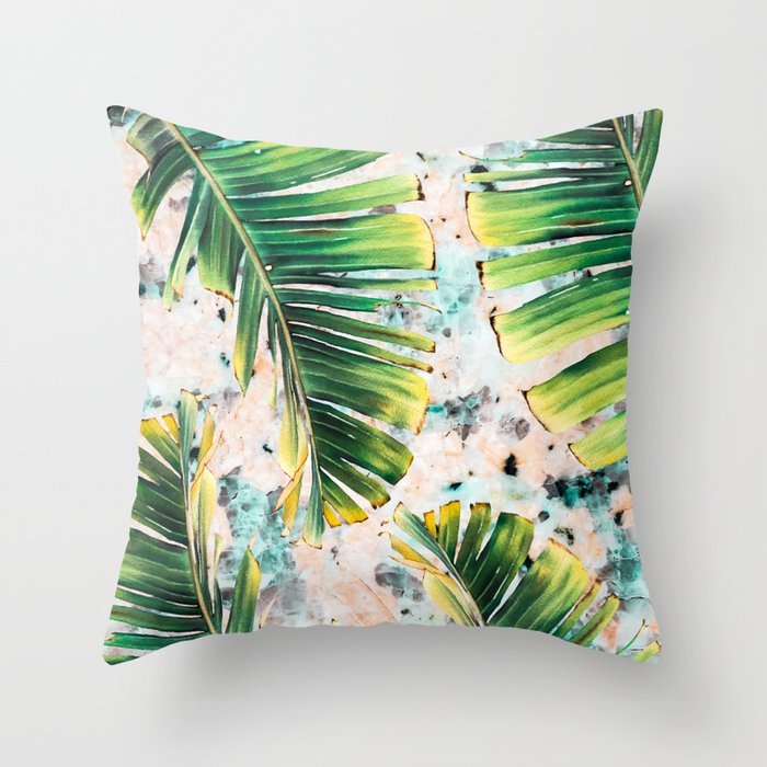 Palm leaf on marble 01 Throw Pillow Gallery Image 6