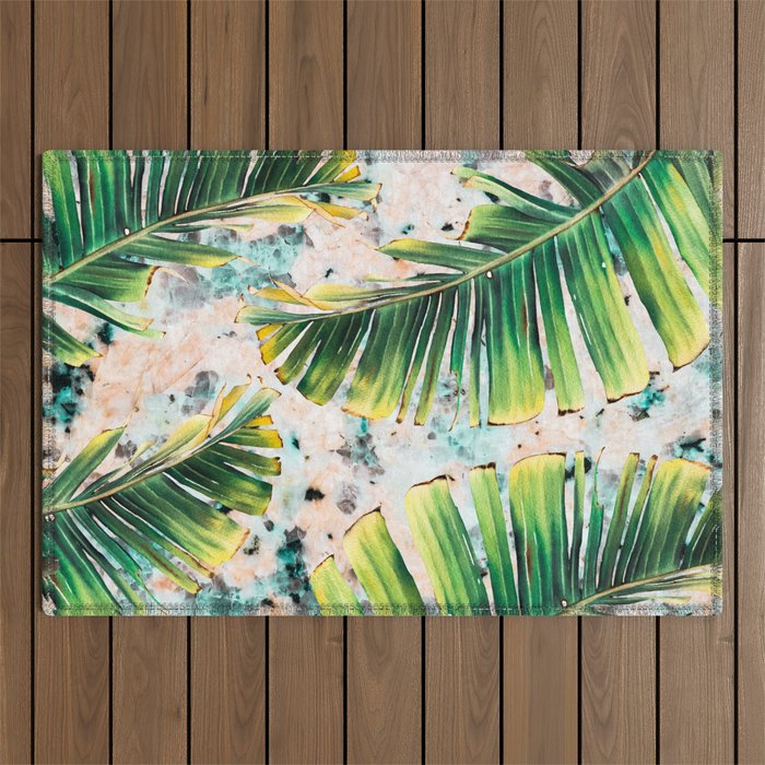 Palm leaf on marble 01 Outdoor Rug Gallery Image 1
