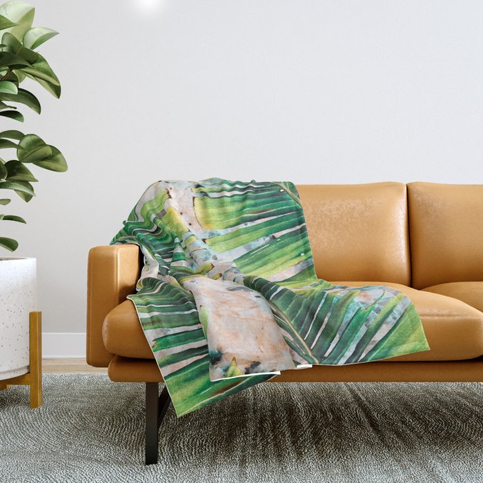 Palm leaf on marble 01 Throw Blanket Gallery Image 1