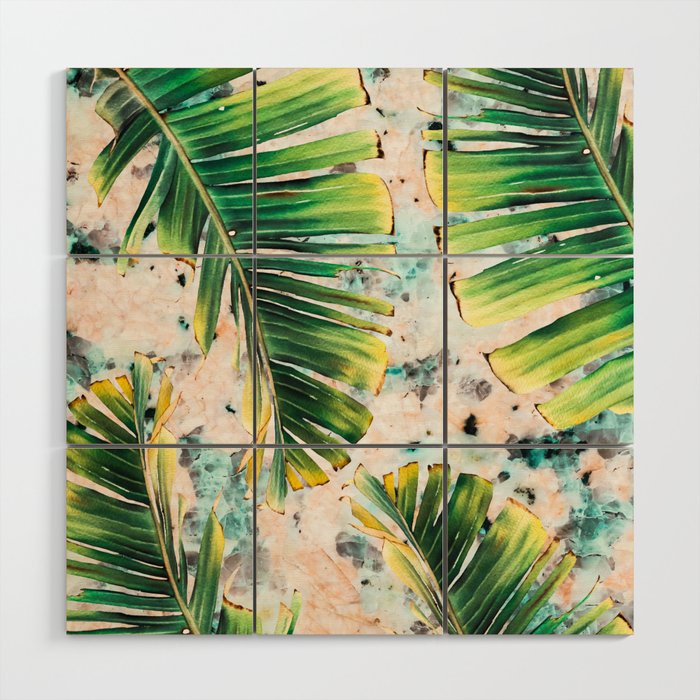 Palm leaf on marble 01 Wood Wall Art Gallery Image 1