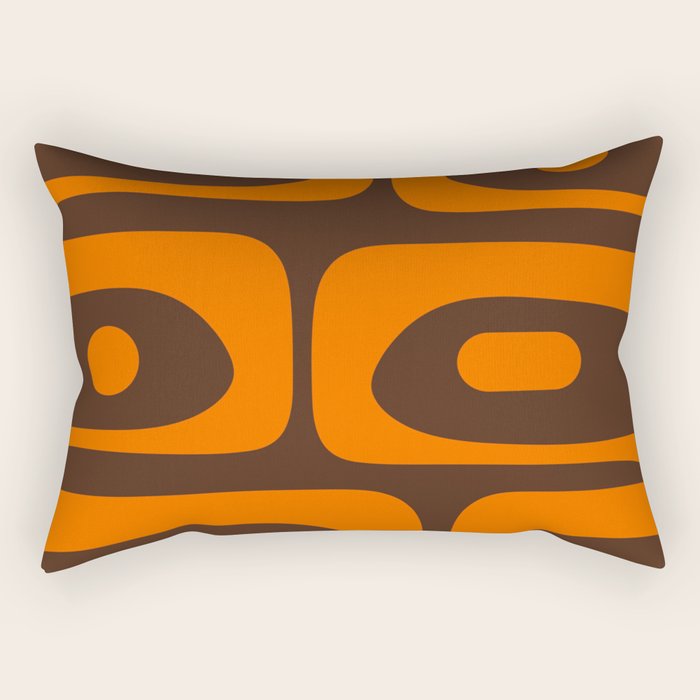 Mid-Century Modern Piquet Retro Minimalist Abstract in 70s Orange and Dark Brown Rectangular Pillow Gallery Image 2
