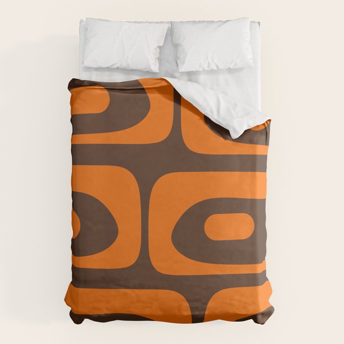Mid-Century Modern Piquet Retro Minimalist Abstract in 70s Orange and Dark Brown Duvet Cover Gallery Image 1